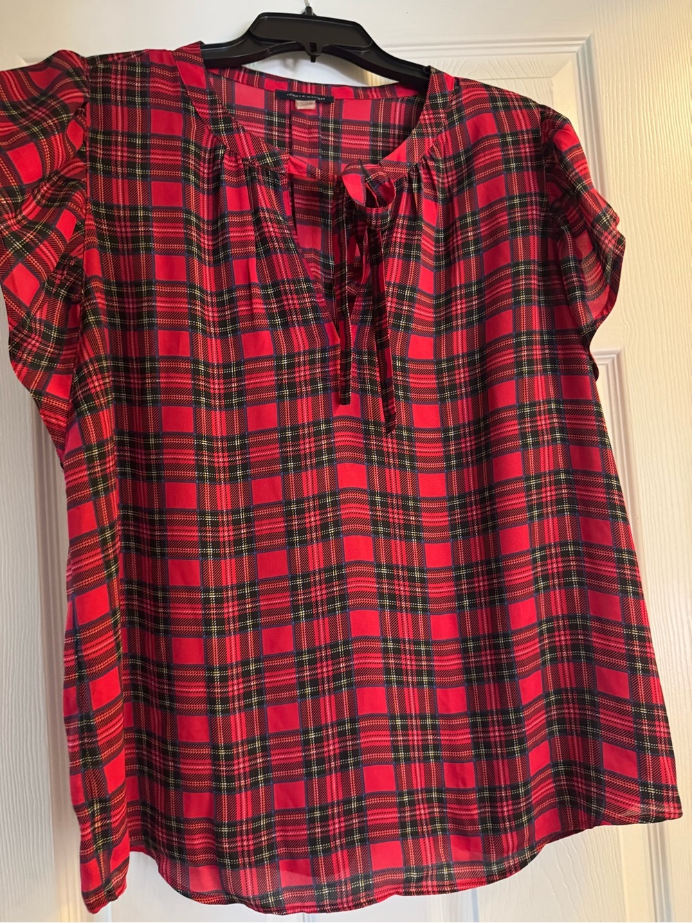 Tommy Hilfiger Red Plaid Tie-Front Blouse